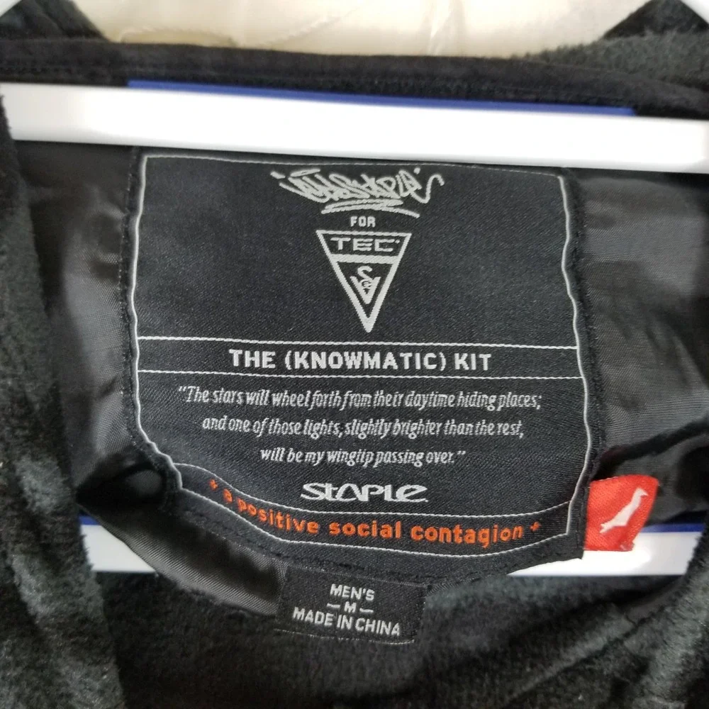 Staple Design‎ TEC Hoodie Mens Medium Black Grey Striped Fleece Knowmatic Kit